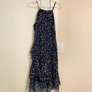Banana Republic Tank Maxi Dress Navy White Floral Tiered Size 6